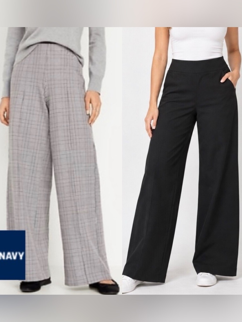 NWOT Pixie Wide Leg Dress Pants Bundle, Dark Grey and Gray Plaid Old Navy H